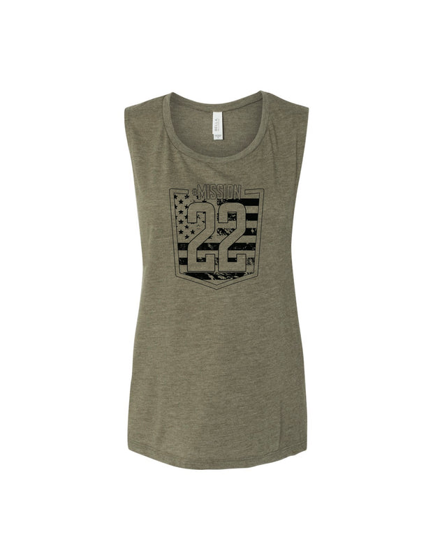 Womens Muscle Workout Tank- Olive / Military Green